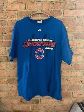 Chicago Cubs 2008 Central Division Champs Blue T-Shirt Adult M Majestic Roster